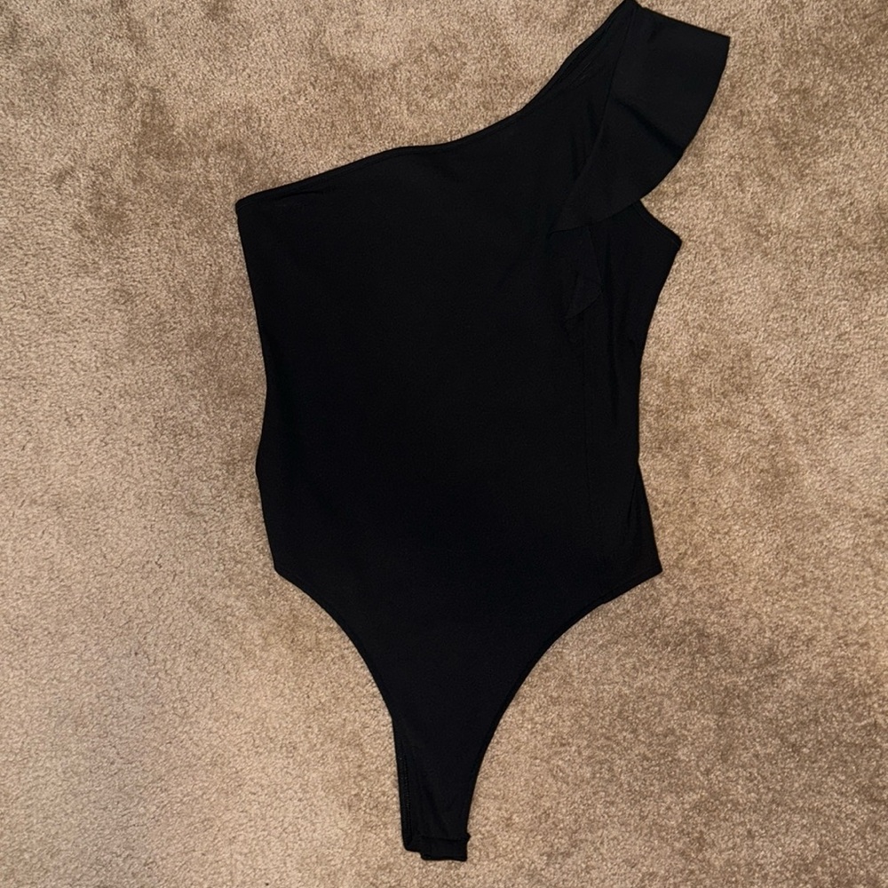 Victorias Secret Sport Small Black bodysuit one sleeve ruffle snap bottom